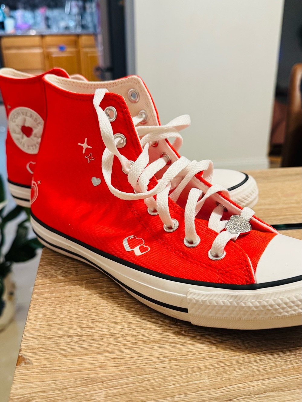 Converse Red High-Top Sneakers with White Hearts